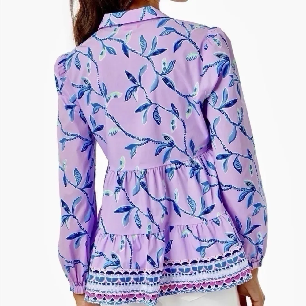 NEW Lilly Pulitzer Women’s Kennia Stretch Top Purple Iris Slathouse Jungle - Image 2