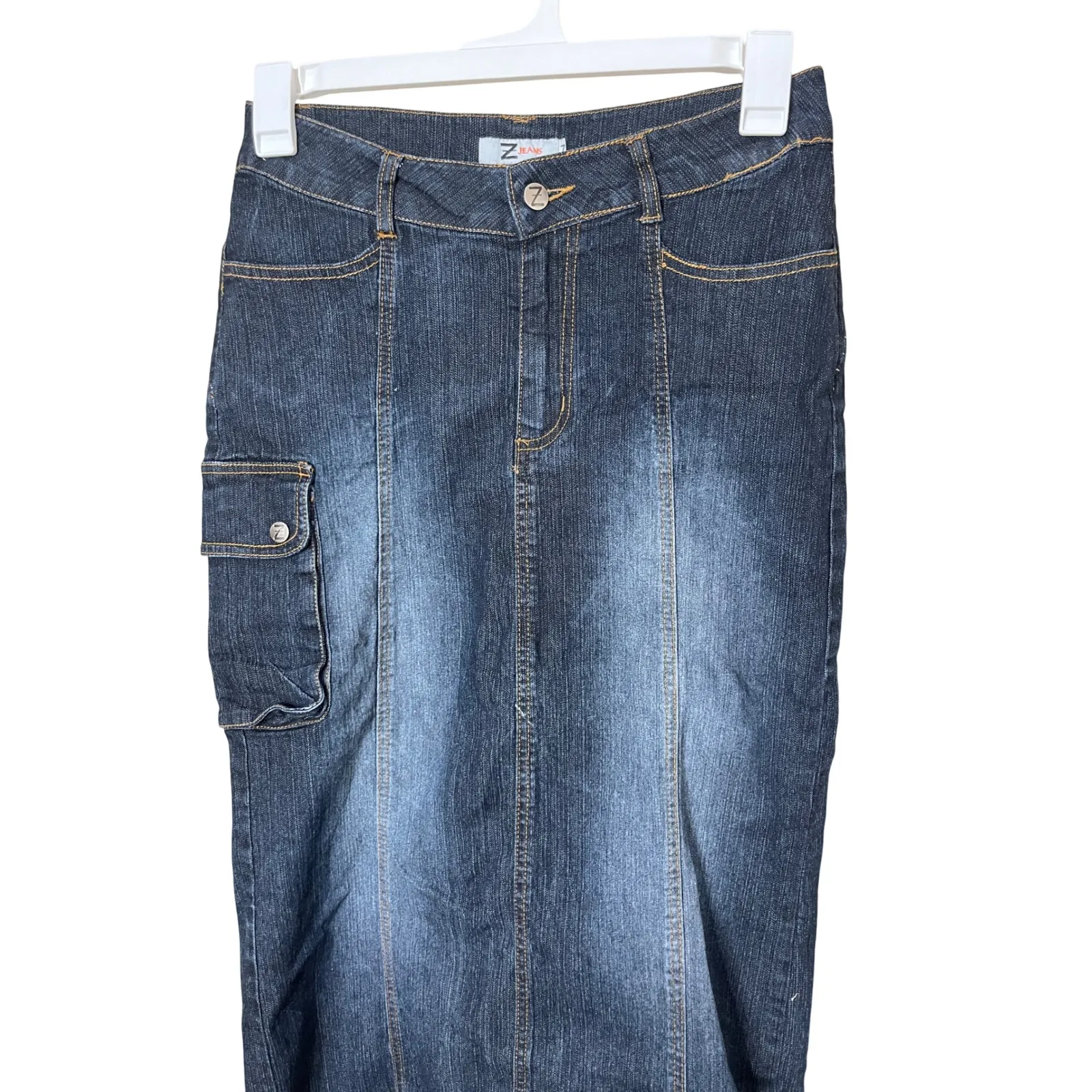 Z Jeans Y2K Denim Maxi Skirt Size 7 Dark Wash Pencil Skirt Cargo Pocket Women's‎ Blue - Image 2