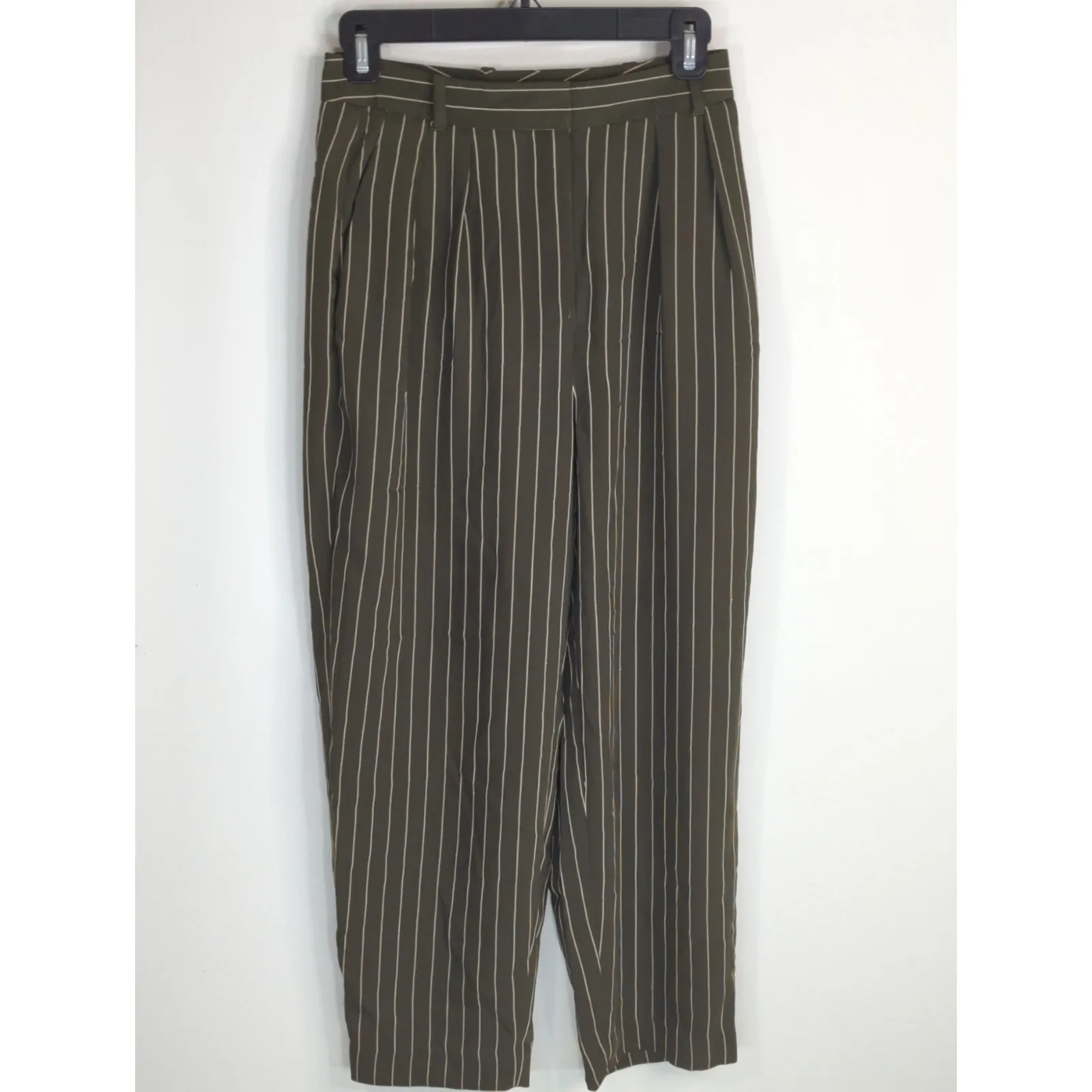 Aritzia Babaton Olive Green & White Striped Modesto Pinstripes Pants Women's 4‎ - Image 2