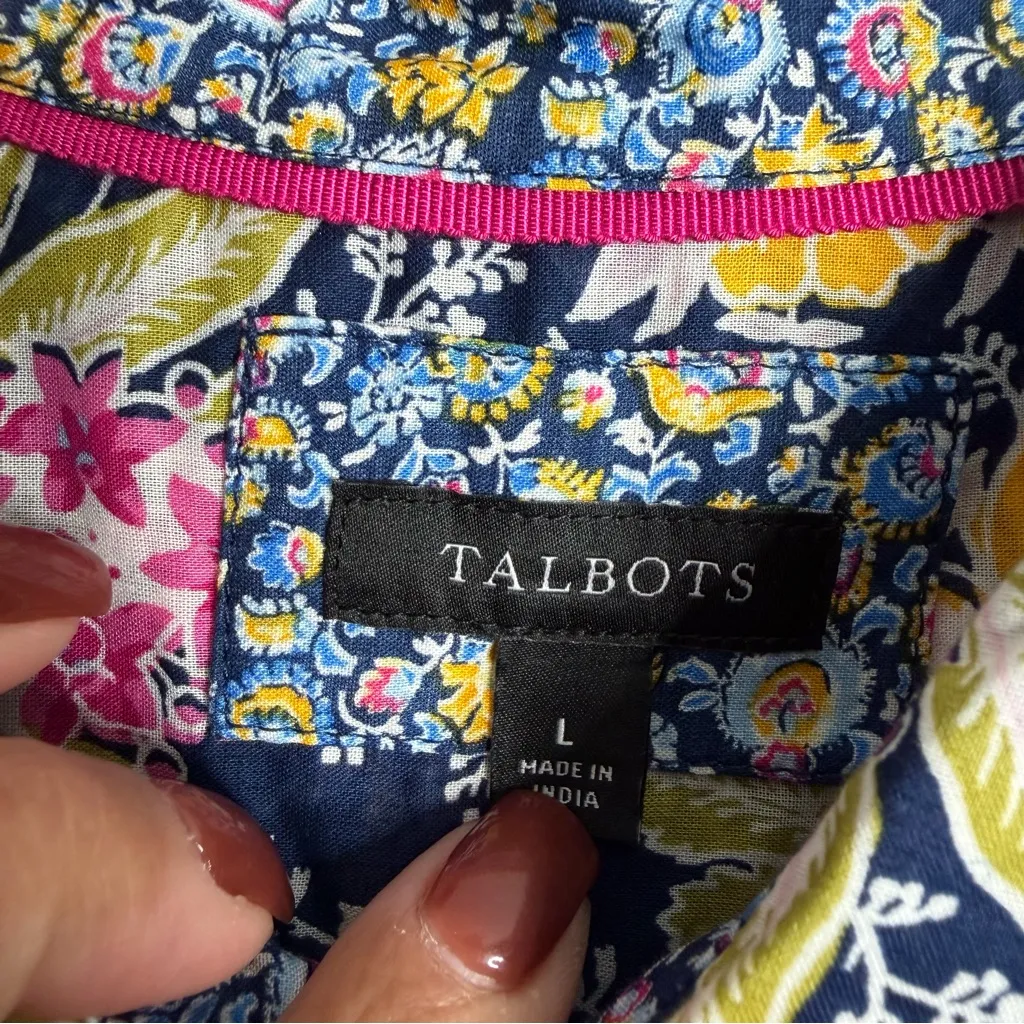 Talbots Cotton Button Front Shirt Lush Garden Large‎ Long Sleeves Multicolor - Image 4