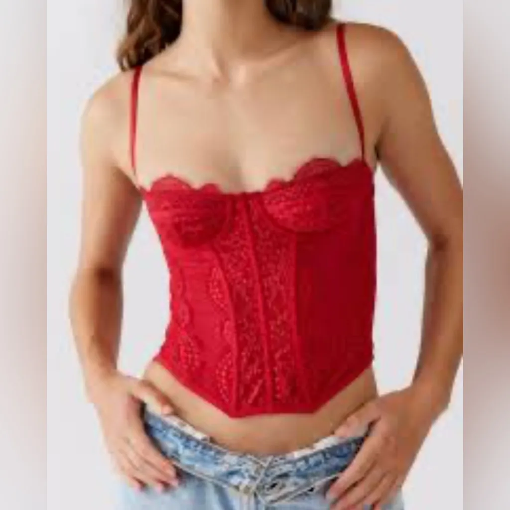 Urban Outfitters Out from Under red modern love lace corset size small - Image 2