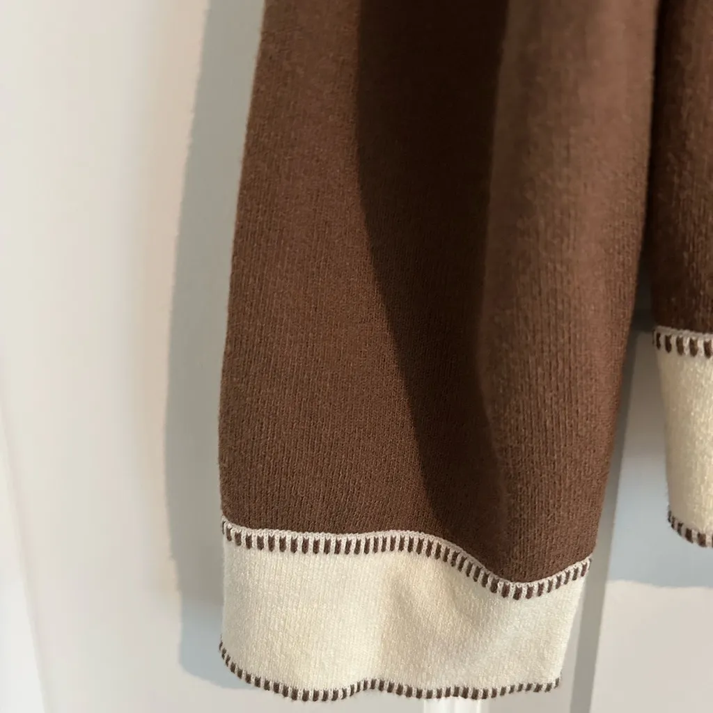 Ann Taylor Loft Colorblock Cardigan Brown Cream Size L - Image 5