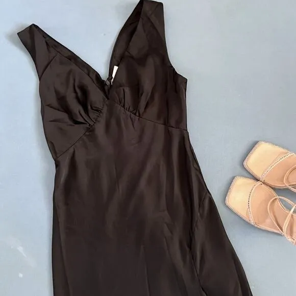 Billy J Taylor Dress Black Satin V Neck Leg‎ Slit Maxi NWT Size US 8 - Image 6