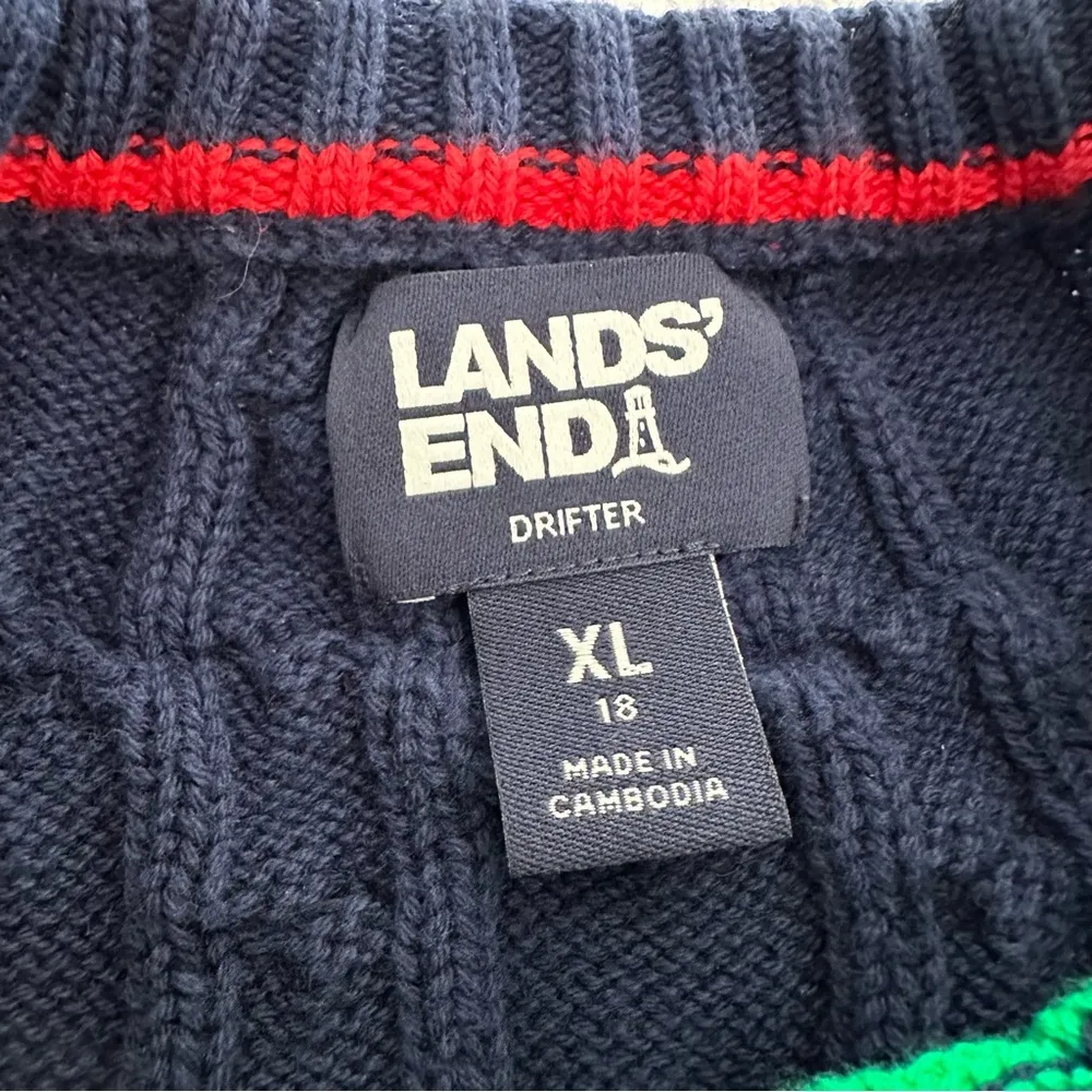 Lands End 100% Cotton Cable Knit Stripe Sweater​ Blue Size L - Image 4
