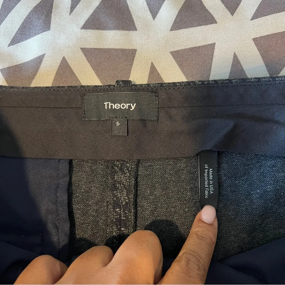 Theory Stretch Knit Twill Houndstooth Tailored Trouser Pants Straight Leg Size 6 - Image 8