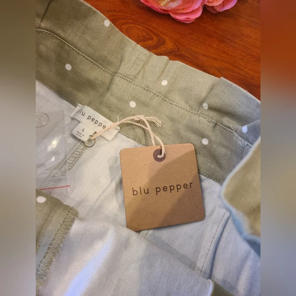 Blu Pepper Denim Green Polka-dot Skirt Size Large - Image 5