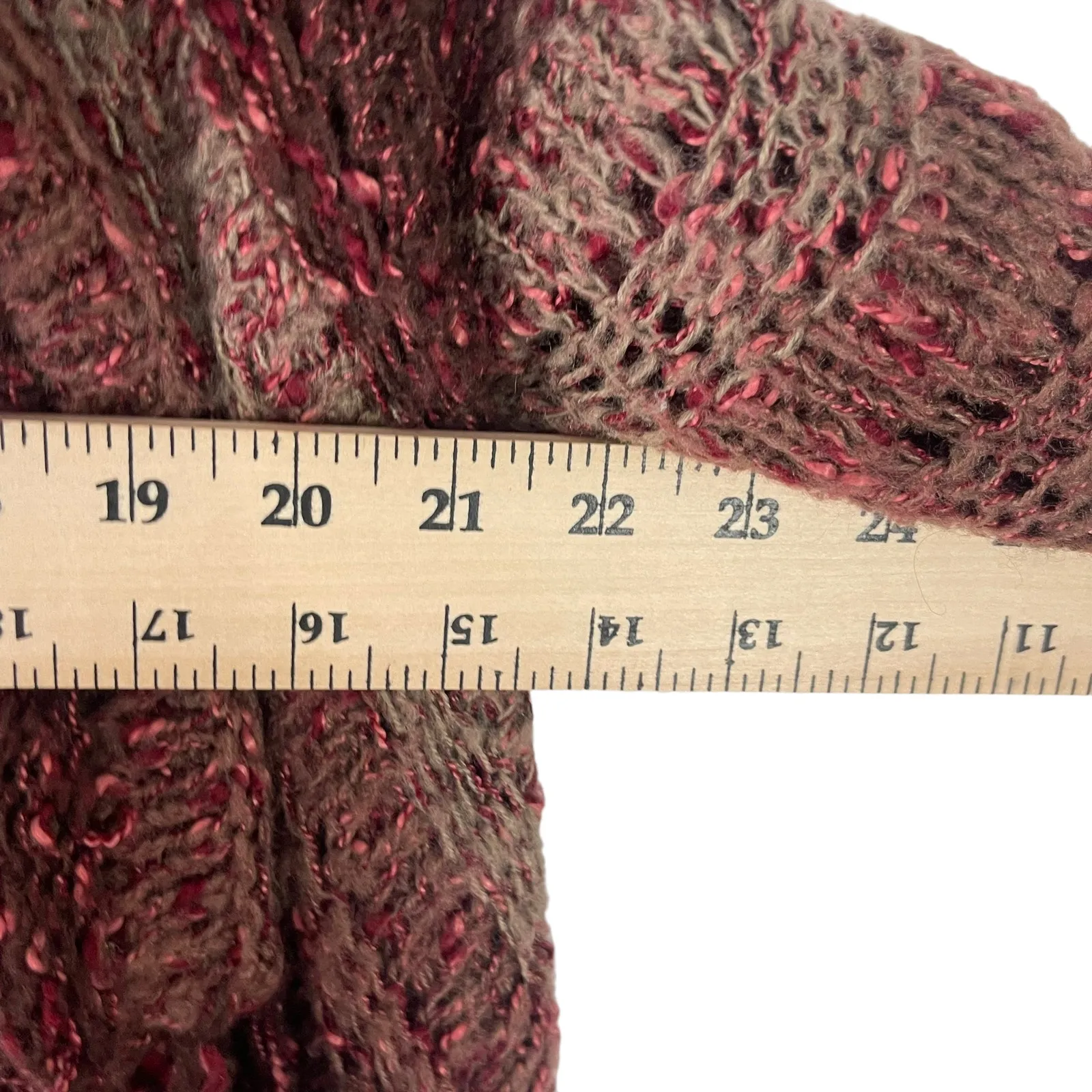 Mismash Women's Size XS/S Burgundy‎ Knit Open Front Fringe Boho Cardigan Sweater Red - Image 9