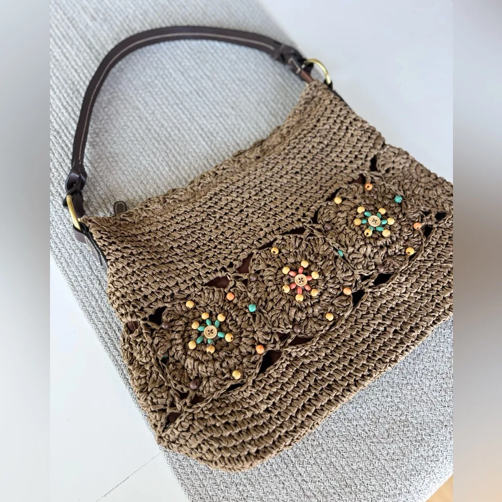 Vintage St. John’s Bay Taupe Tan Raffia Beaded Shoulder Bag Purse - Image 4