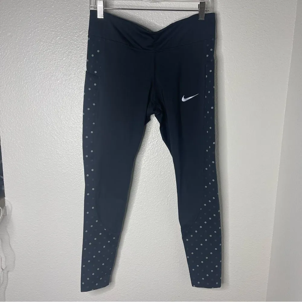 Nike Large Charcoal Grey and Polka Dot Running Leggings Dri Fit Cropped Mid Rise - Image 2