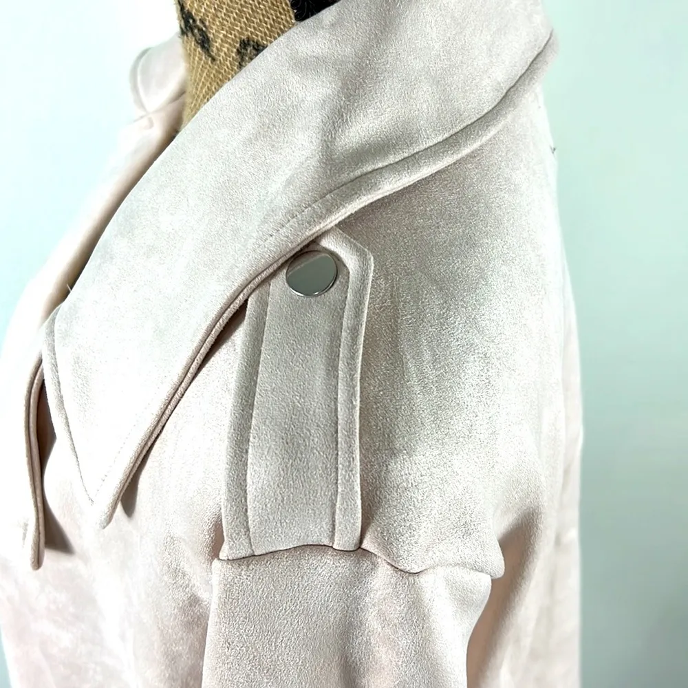 jacket cropped open moto faux suede blush size L - Image 7