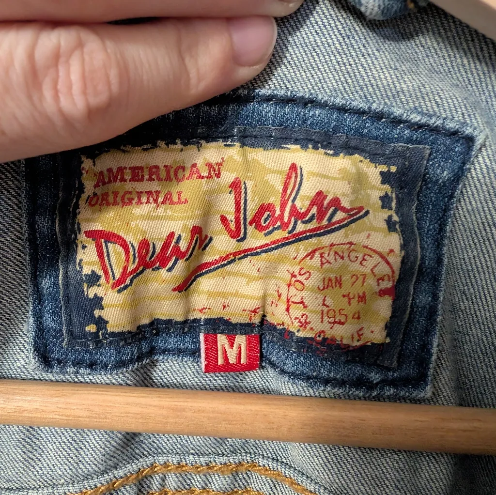 Vintage Dear John Distressed Denim Jacket Women's Medium Iris Wash - Image 3