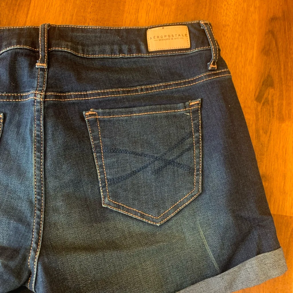 Aeropostale Jean Shorts 8 MIDI Indigo Blue Denim Cuffed Pockets - Image 7