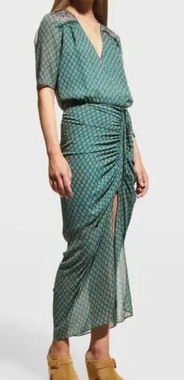 Veronica Beard Mariposa Silk Midi Dress Seagrass Green Multi - Image 2