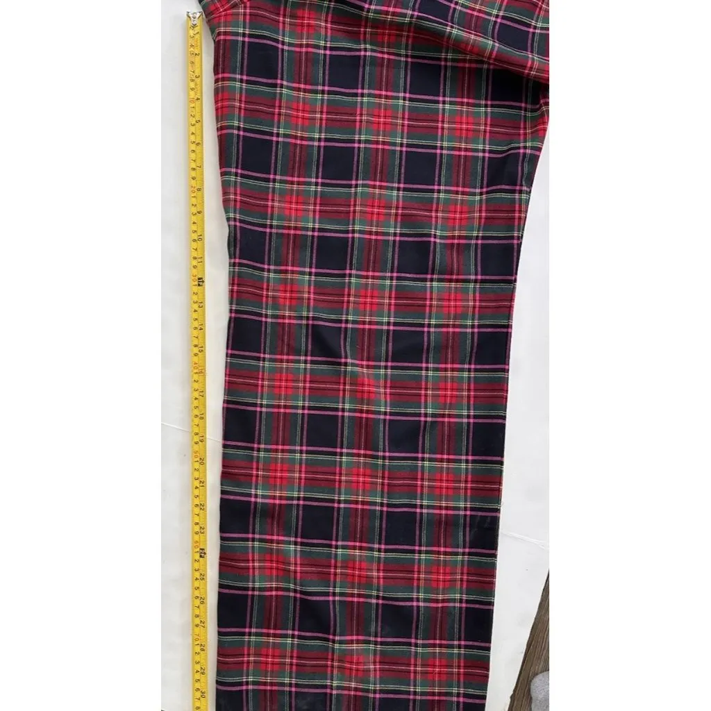 Talbots Greenwich Dashing Plaid Wool Blend Wide Leg Pants 20 W Navy Red Tartan - Image 6