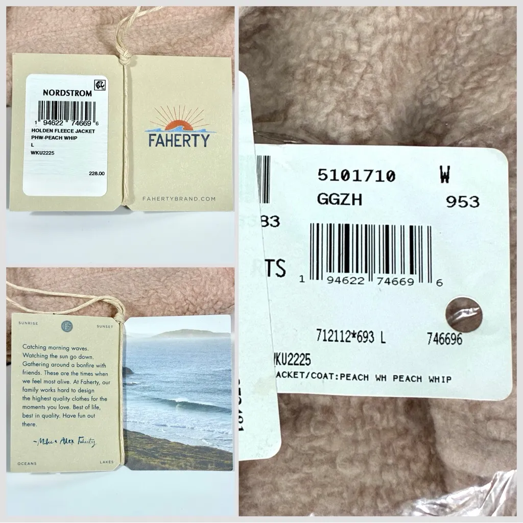 Faherty Holden High Pile Fleece Jacket Peach Whip Large NWT - Image 8