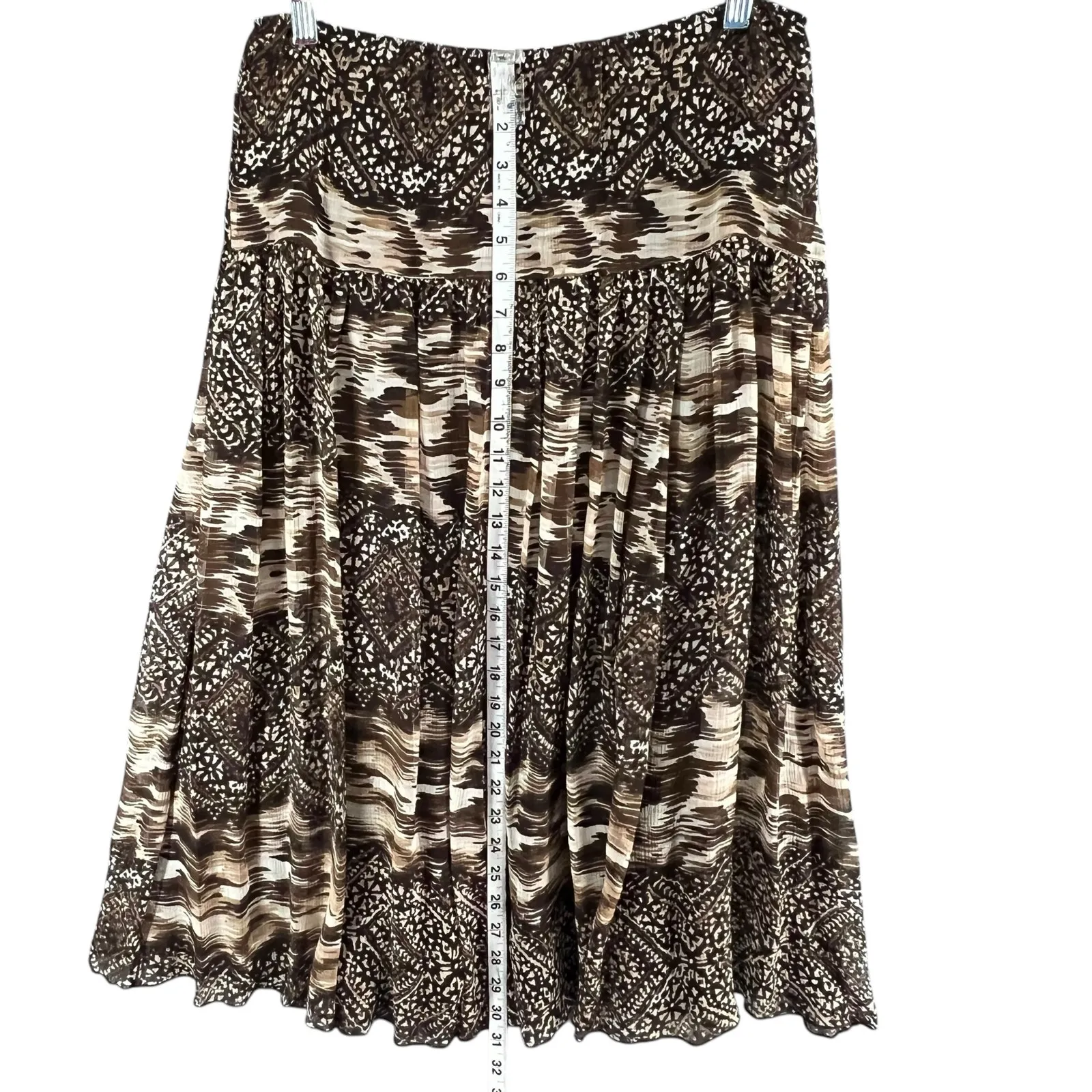 Nine West Skirt Women 4 Brown Silk Geo Tribal Mix Print Pleated Y2K Southwestern - Image 6