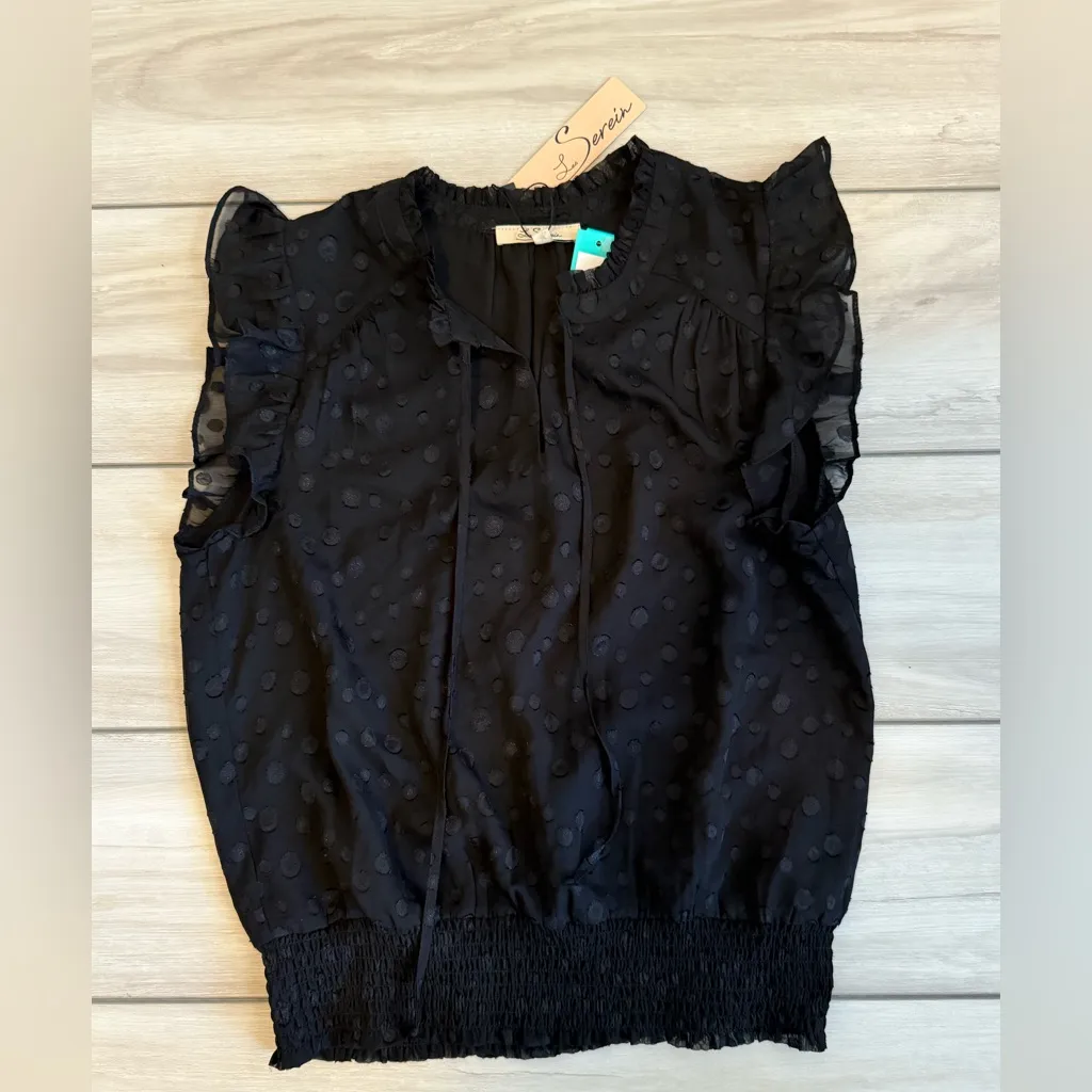 Les Serein Jordan Flutter Sleeve Top BLACK Medium NWT STITCH FIX - Image 5