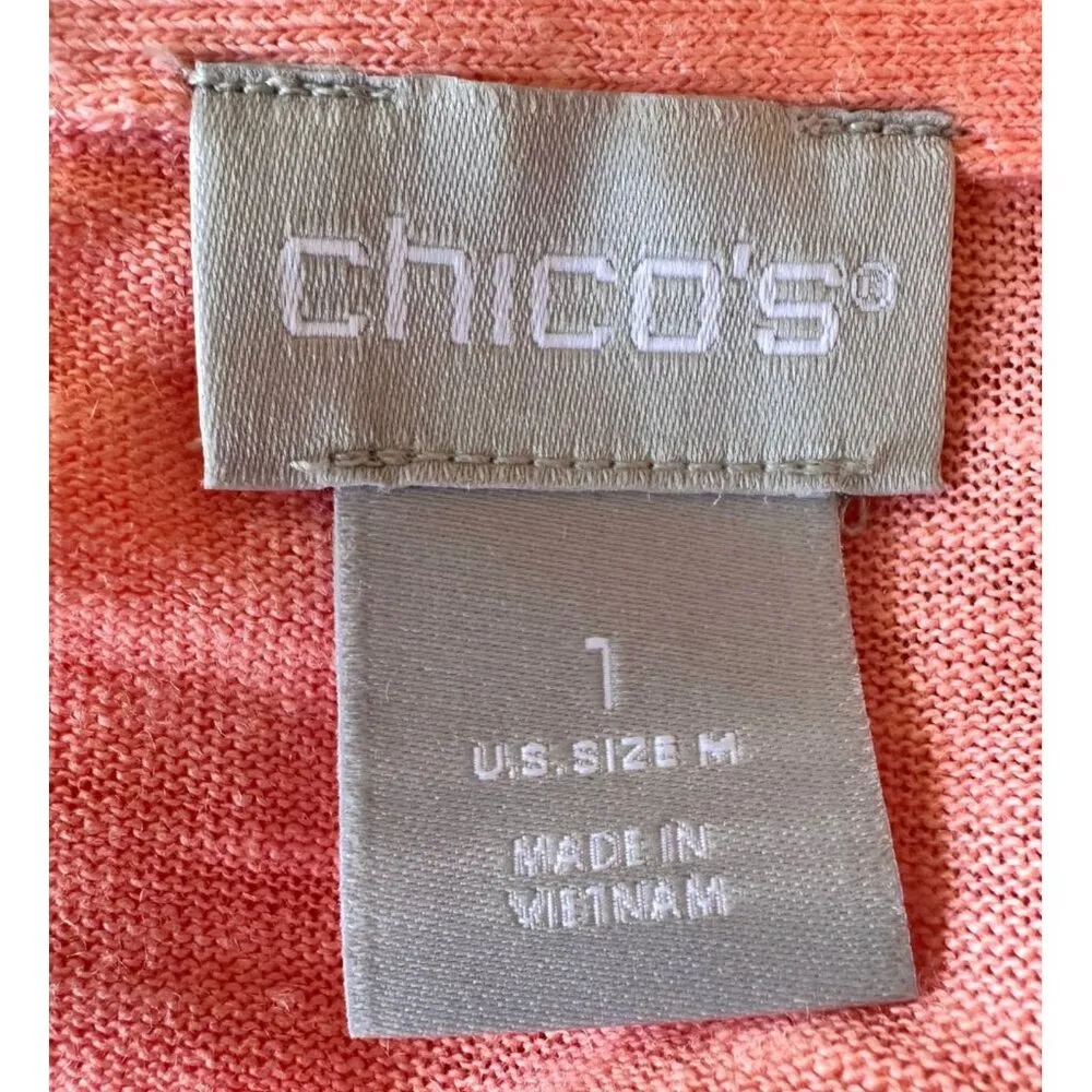Chicos Top Size 1 Medium Linen Tangerine V Neck Pullover Collared Casual READ - Image 7