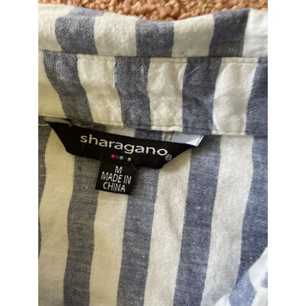 Sharagano Blue White Striped Sleeveless Tunic Top Dress Pockets Women’s M - Image 3