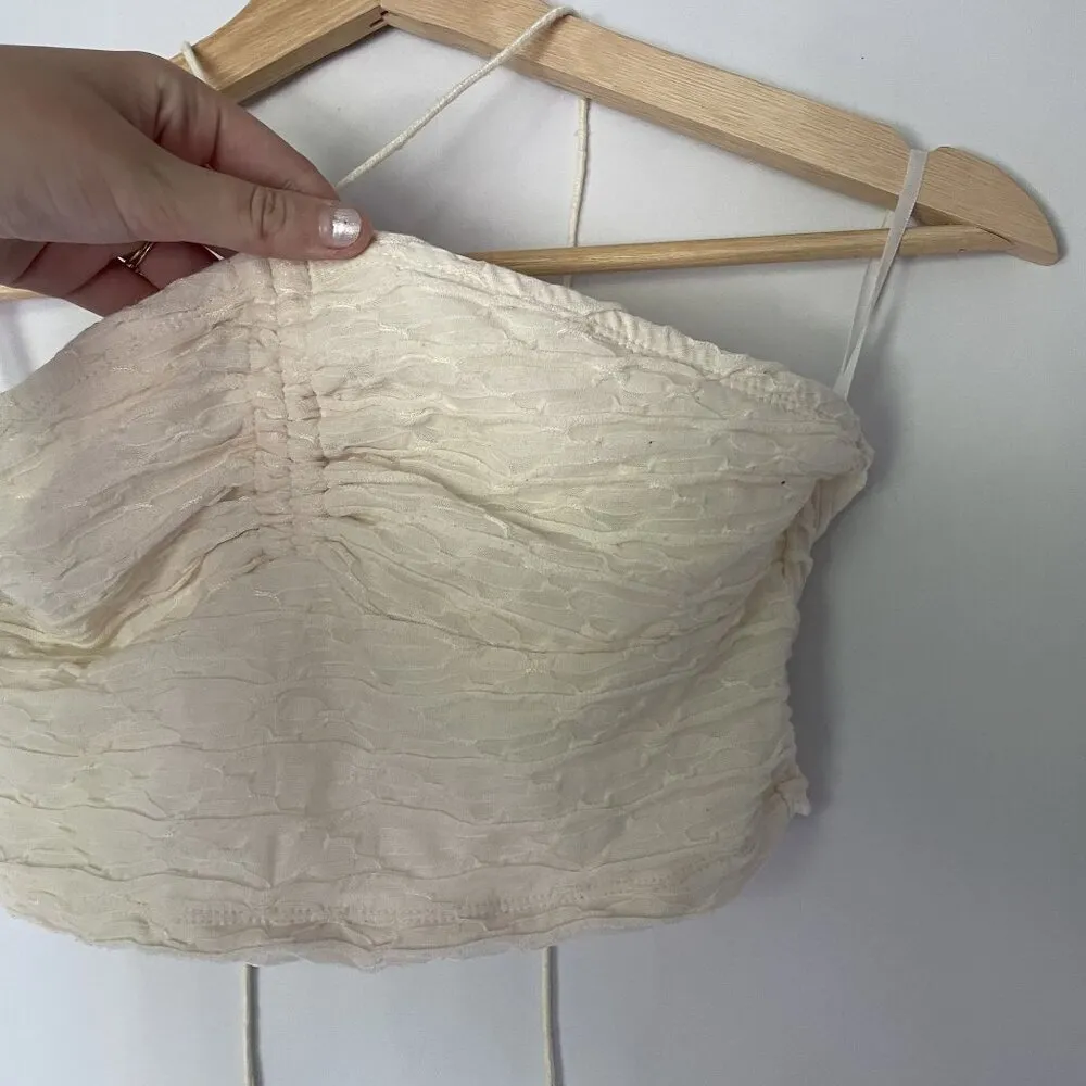 Shein white cream crop top halter neck tie boho summer lightweight top beachy - Image 2