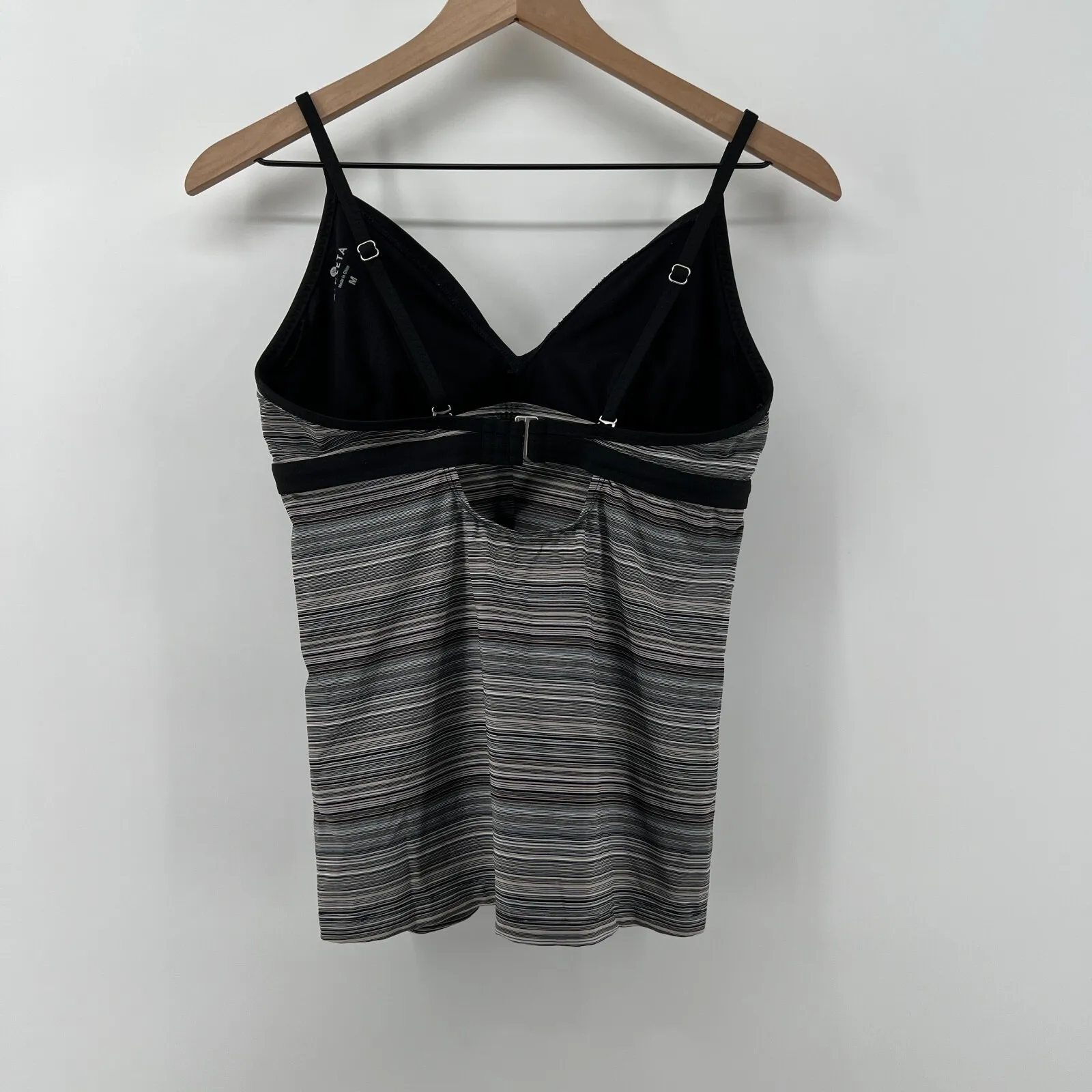 Athleta Women‎ M Veracruz Stripe Tankini Top Black White Tan Wireless Swim Pool - Image 2