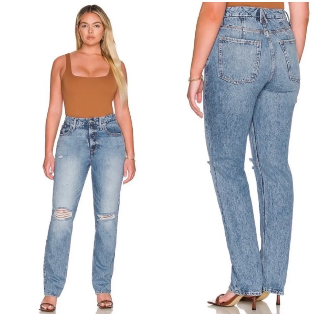 Good American The 90’s Icon Distressed Jeans GNIC0999T Indigo065 6/28 NWT - Image 2