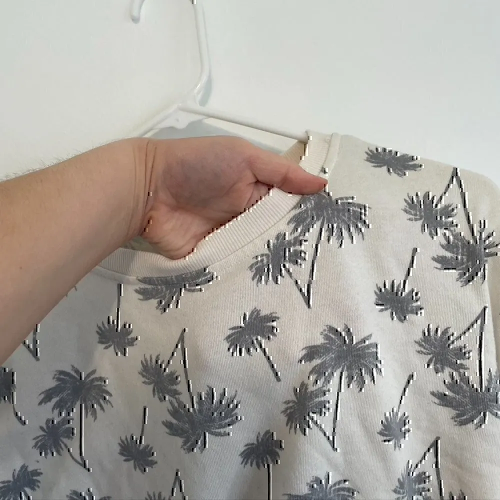 ZOE LIV Cream Beige Gray Palm Tree Cropped Boxy Pullover Crewneck Sweatshirt S - Image 7