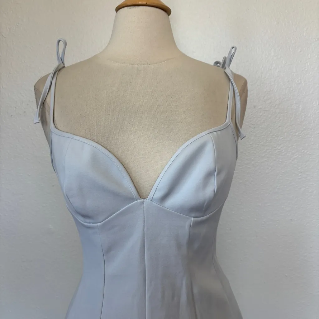 Zara Solid Light Blue V-Neck Sleeveless Mini Dress - Image 3