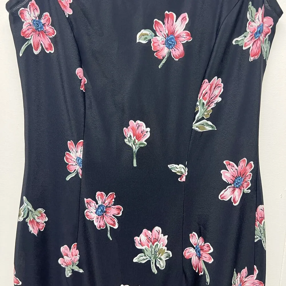 Ultimate 90s Retro Vintage Floral Party Cocktail Casual Classic Dress Size Small Black - Image 4