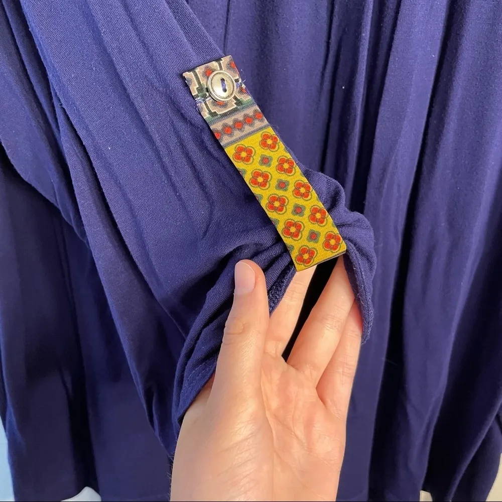 ezra Boho Shift Long Sleeve Blouse V-Neck Unique Women’s Shirt Navy Blue Top - Image 3