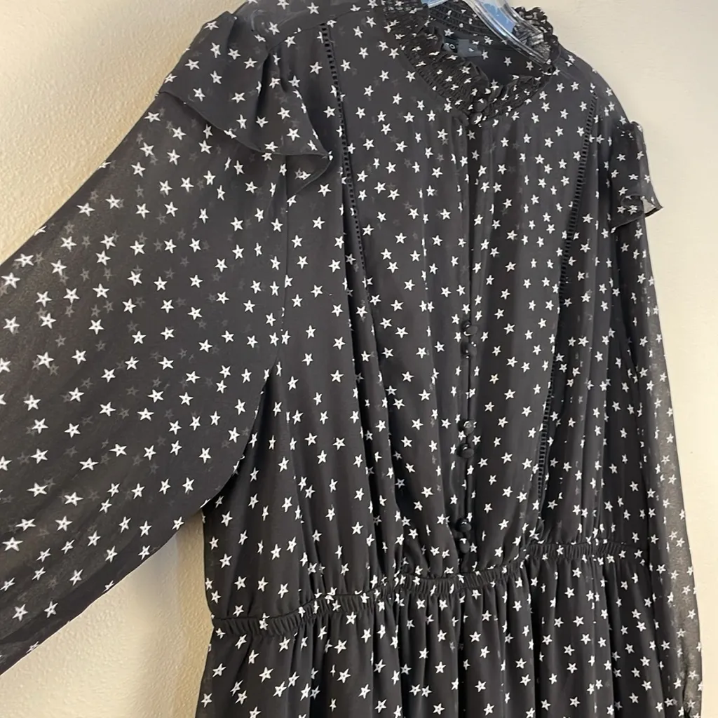 Torrid Black Star Chiffon High Collar Long Ruffle Sheer Sleeves Lined Midi Dress - Image 5