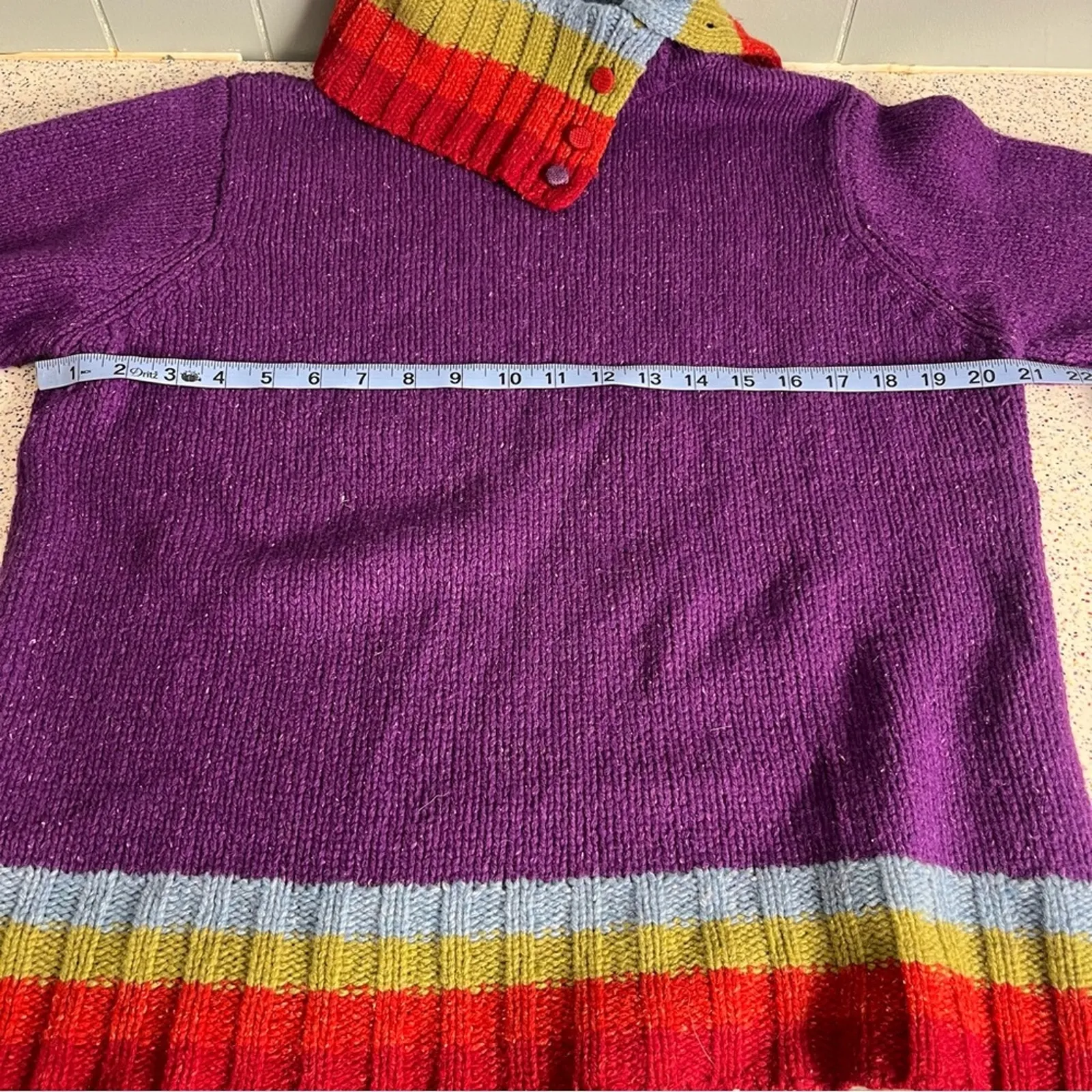 Nua Merino Wool Silk Sweater Striped Turtleneck Artsy Folk Purple Women's Size L Size L - Image 5