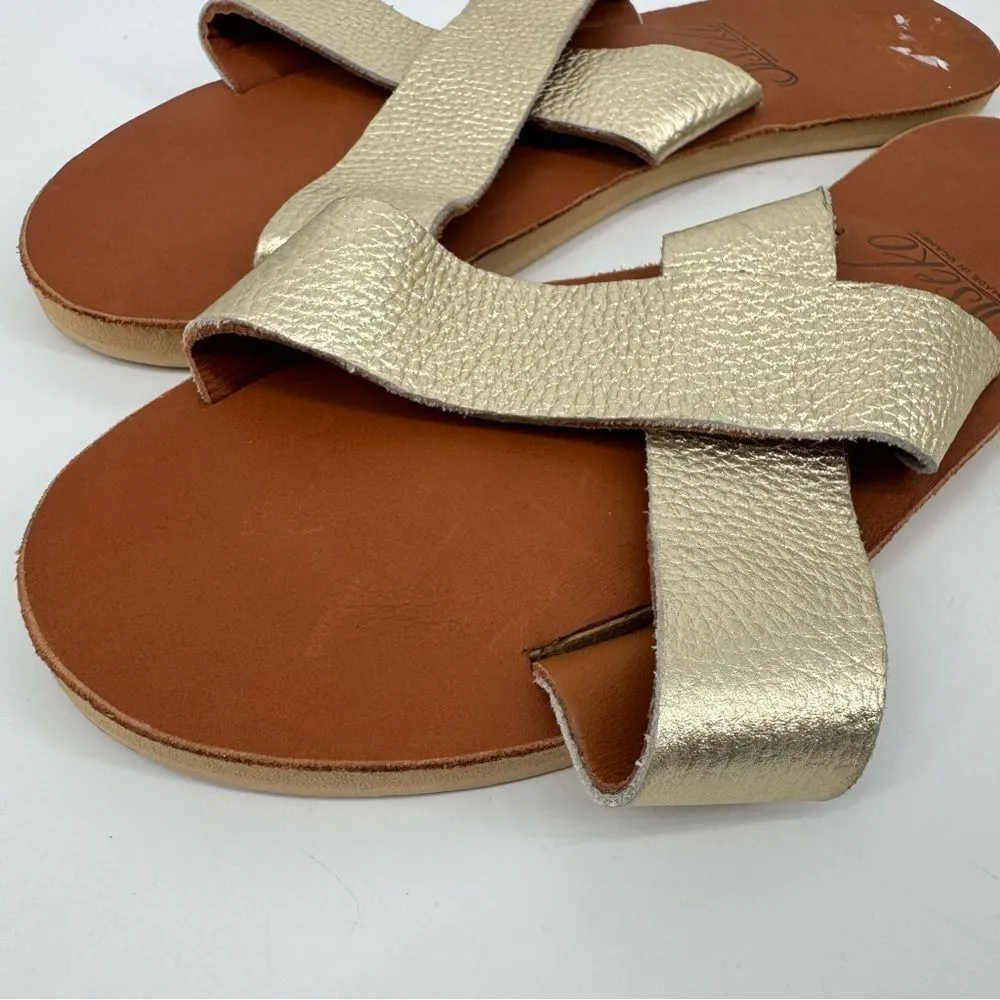 Sseko Gold Leather Cross Slide Sandals Size‎ 10 Gold - Image 2