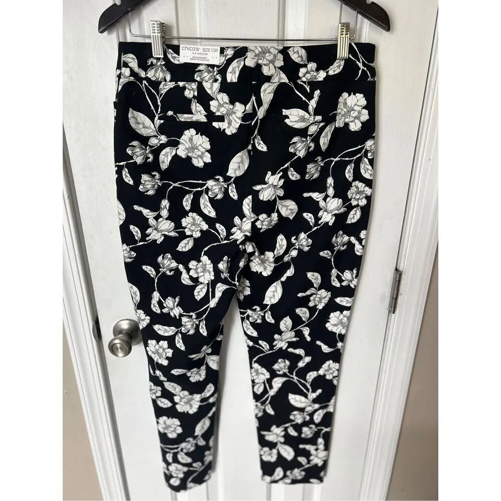 Chicos NWT slip on back ankle dress pants flowery black & white work attire sz10 - Image 4