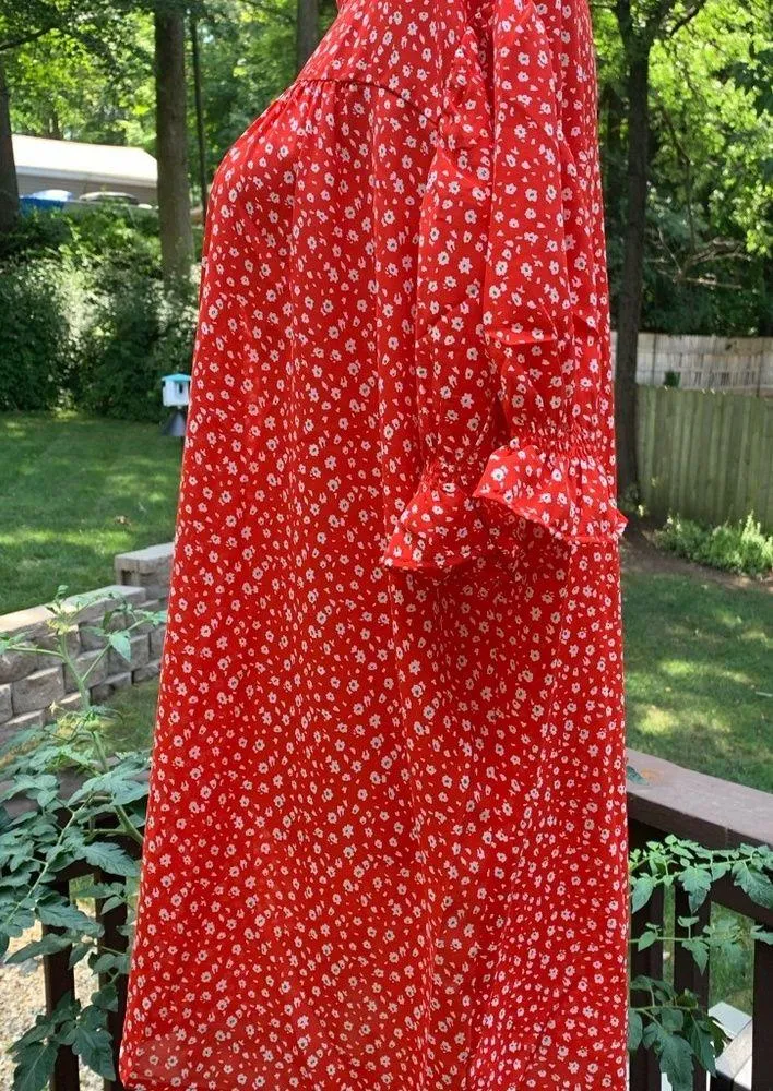 Love, Olive Co Blouse Women's 3X Red floral mock Neck Short Sleeve Top - Image 2