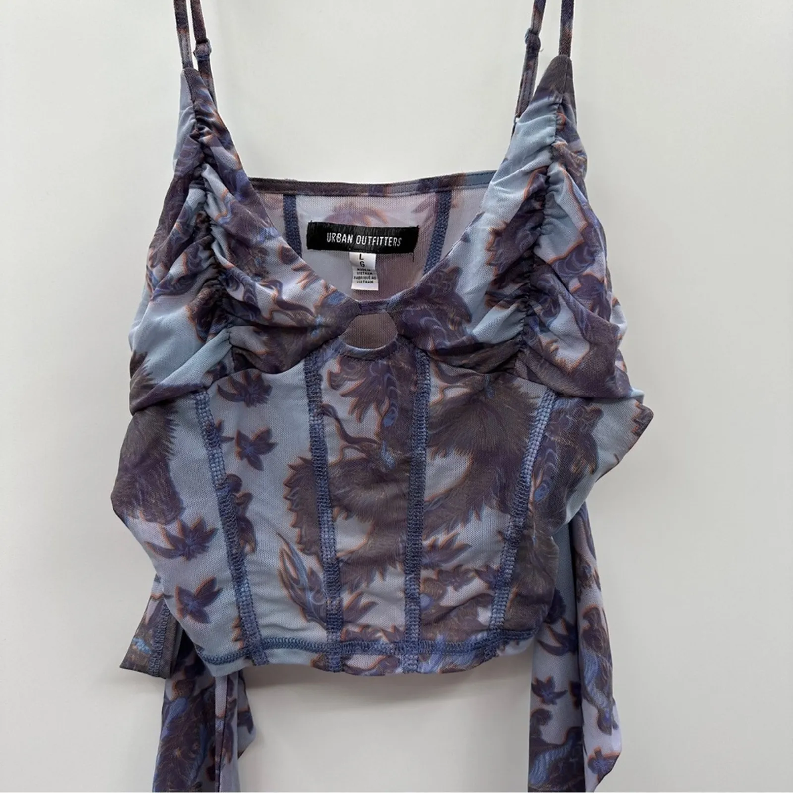 Urban Outfitters UO Ziggy Purple Paisley Print‎ Cold Shoulder Corset Top Size L - Image 4