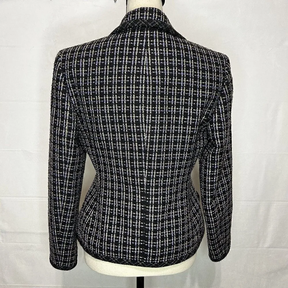 KASPER Tweed Blazer Petite Size 8P Black/Purple/Tan Career Jacket - Image 7