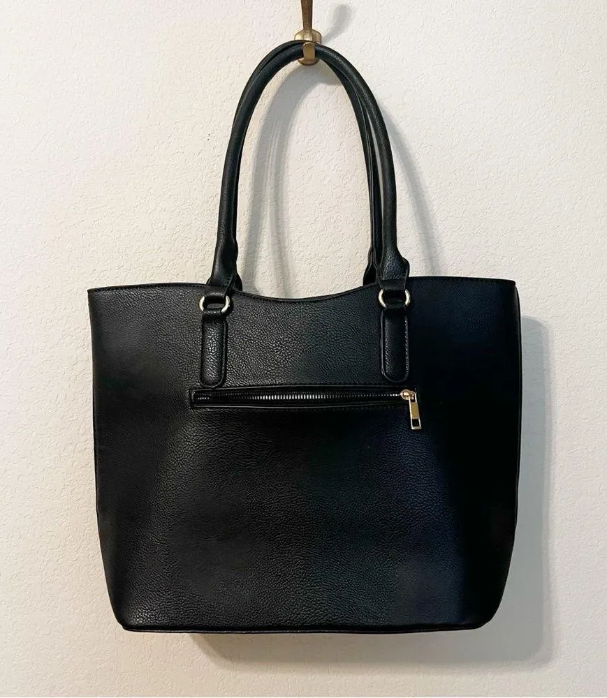 Custom Painted Cactus and Swirl Black Vegan Leather Shoulder Bag - Image 7