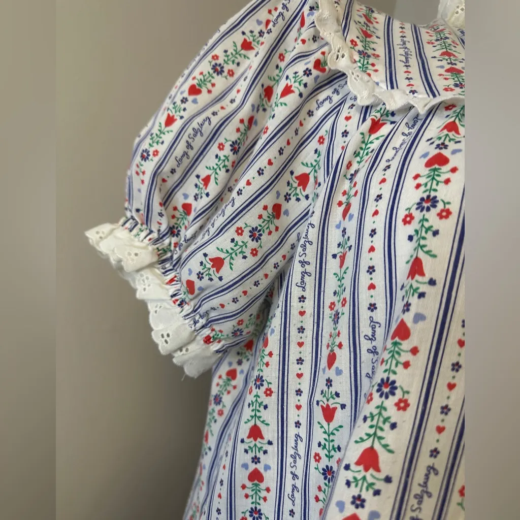 LANZ of SALZBURG VINTAGE 1980's Floral Striped Full Length Nightgown Large White - Image 5