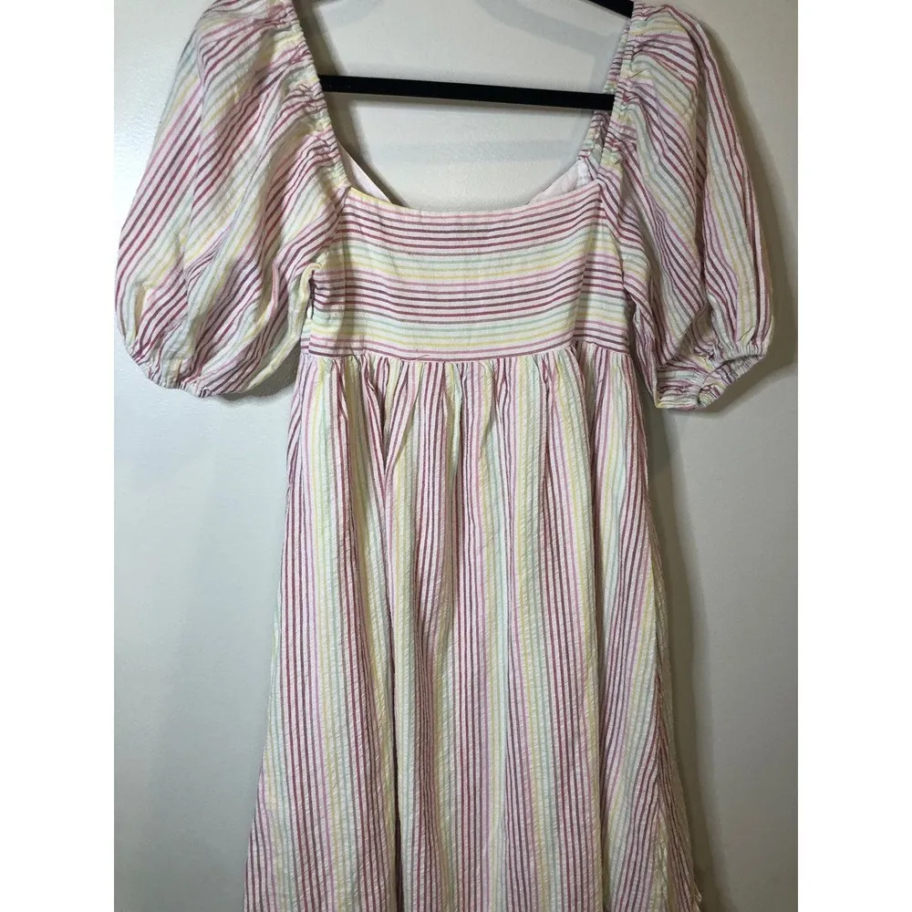 Moodie Rainbow Pinstripe Maxi Tiered Dress Feminine Preppy Size Medium - Image 7