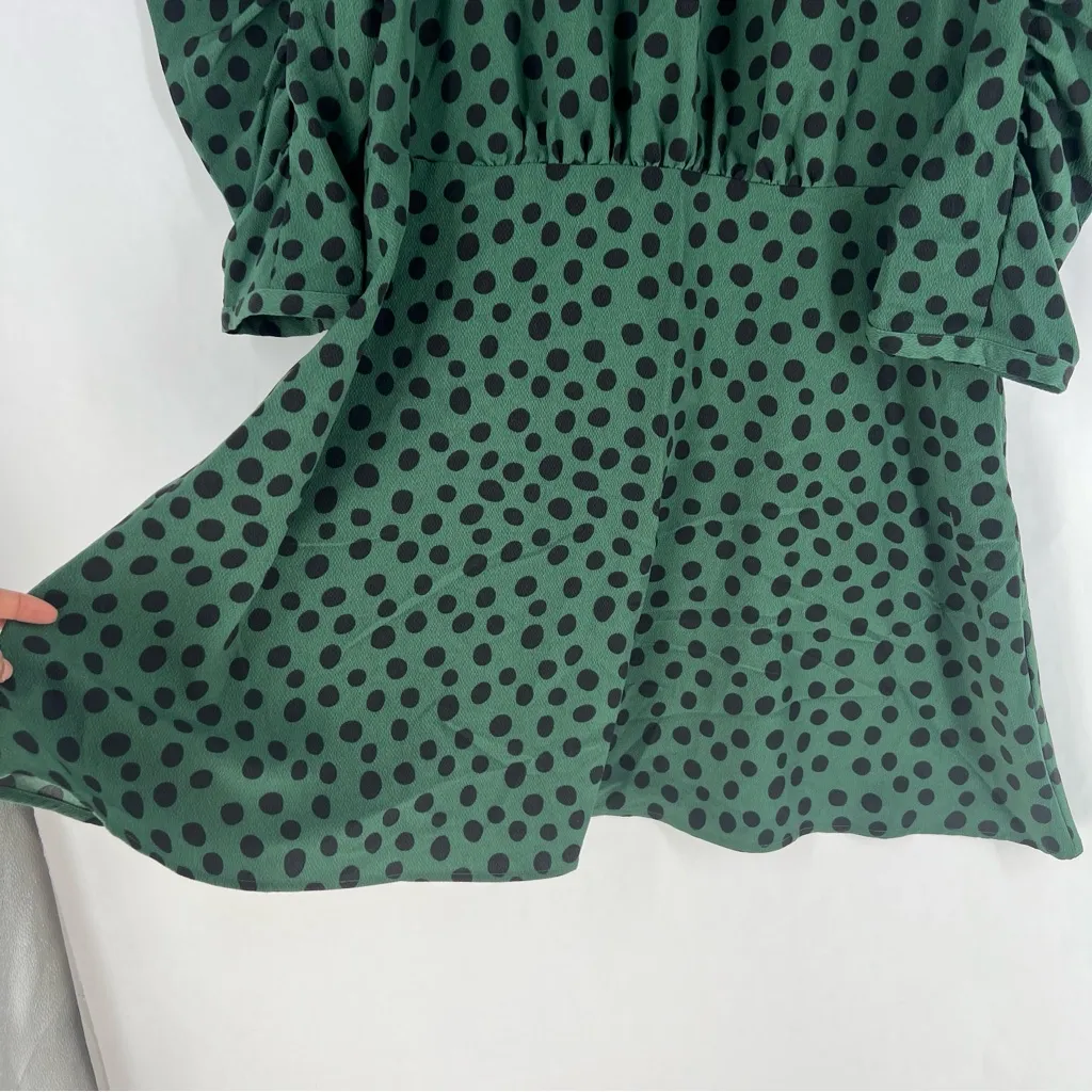 Who What Wear Green & Black‎ Rucked Sleeve Polka Dot Dress XL - Image 6