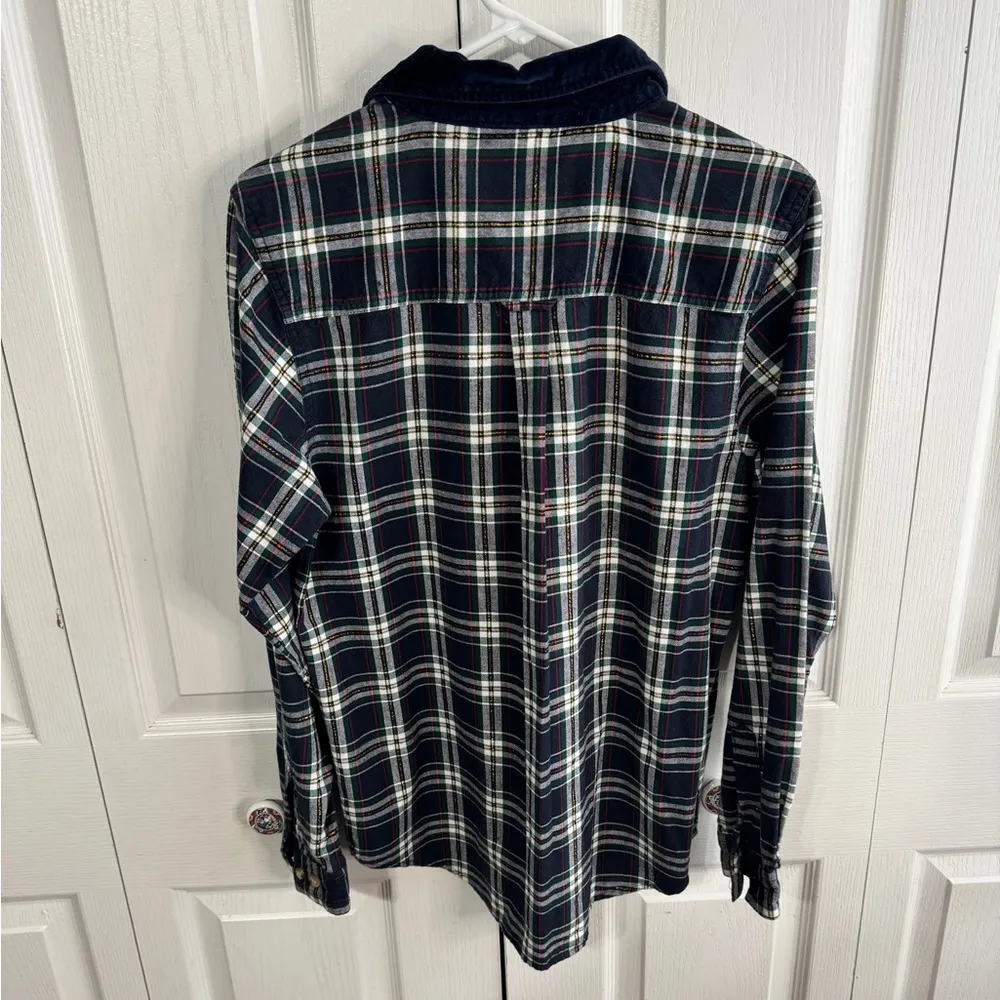 Bobbie Brooks plaid long sleeve button up Christmas size medium Blue - Image 5