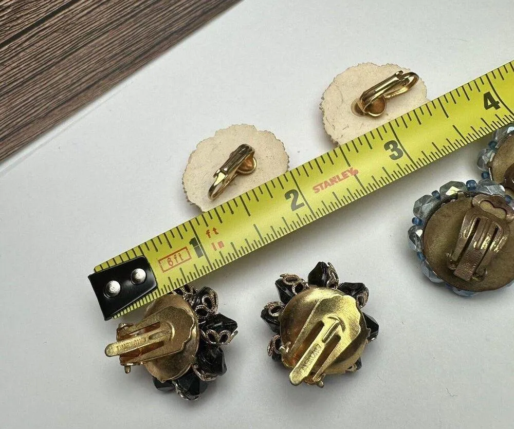 Flower / Bead Cluster Clip On Earrings Vintage 1 Hong Kong 1 West Germany 3 Pr - Image 9