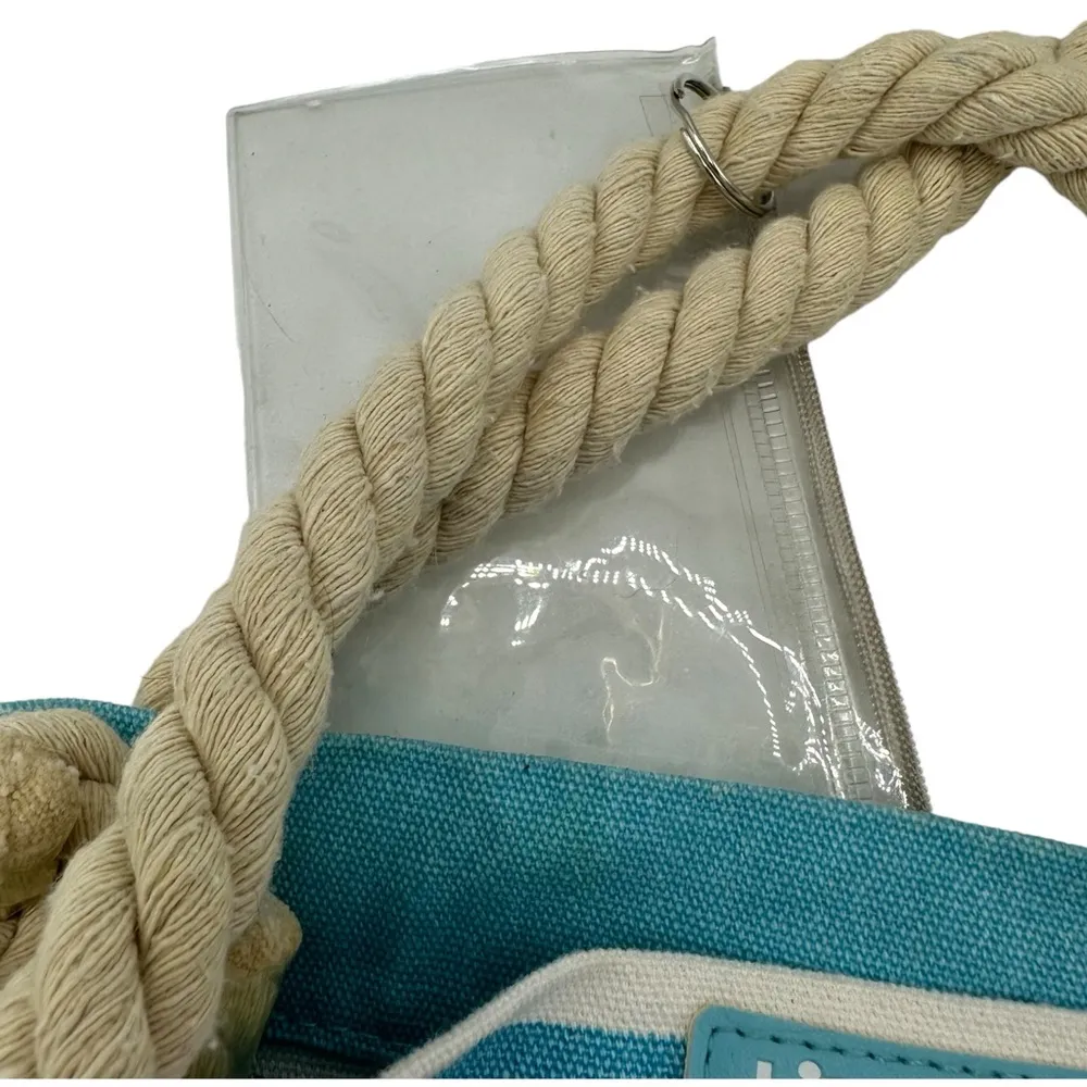 Vintage Y2K Flamingo Blue Striped Summer Beach Tote Bag - Image 7