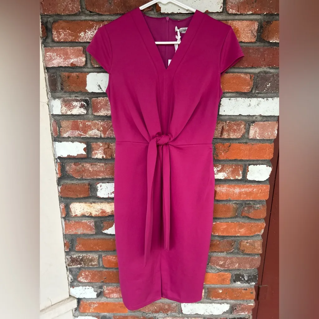 GRACE KARIN Midi Cap Sleeve Tie Waist Work Dress Slit V-Neck Business Casual S - Image 3