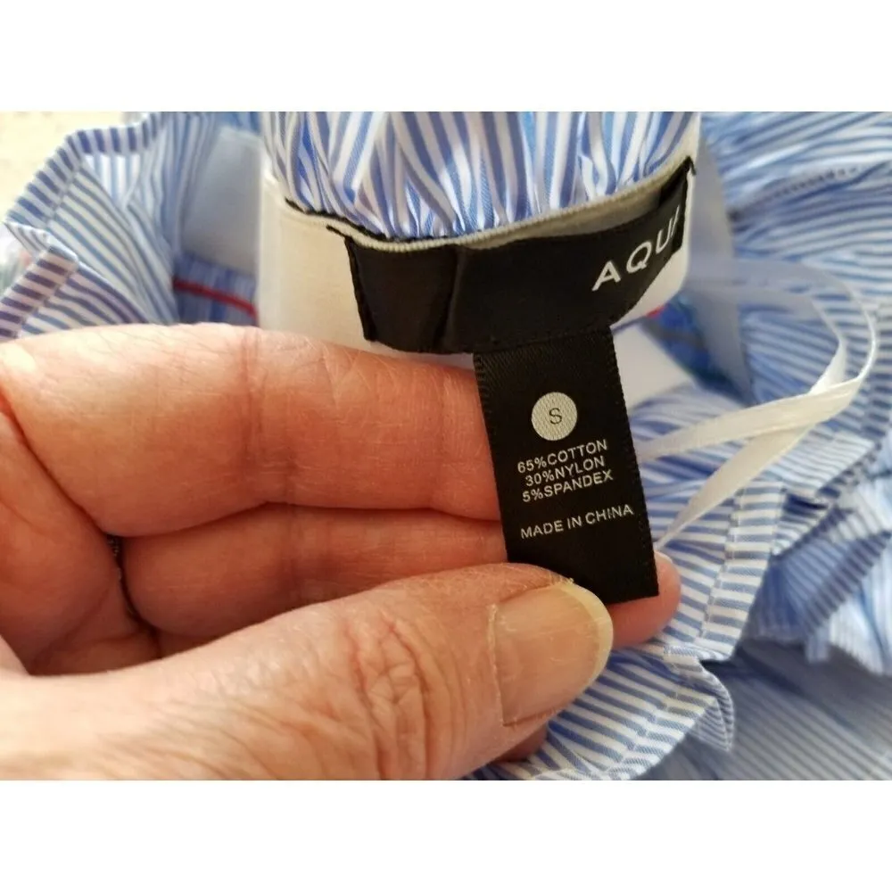 AQUA Brand Womens Tunic Top, Blue&White Stripe, Bell Sleeves Off The Shoulder S - Image 4