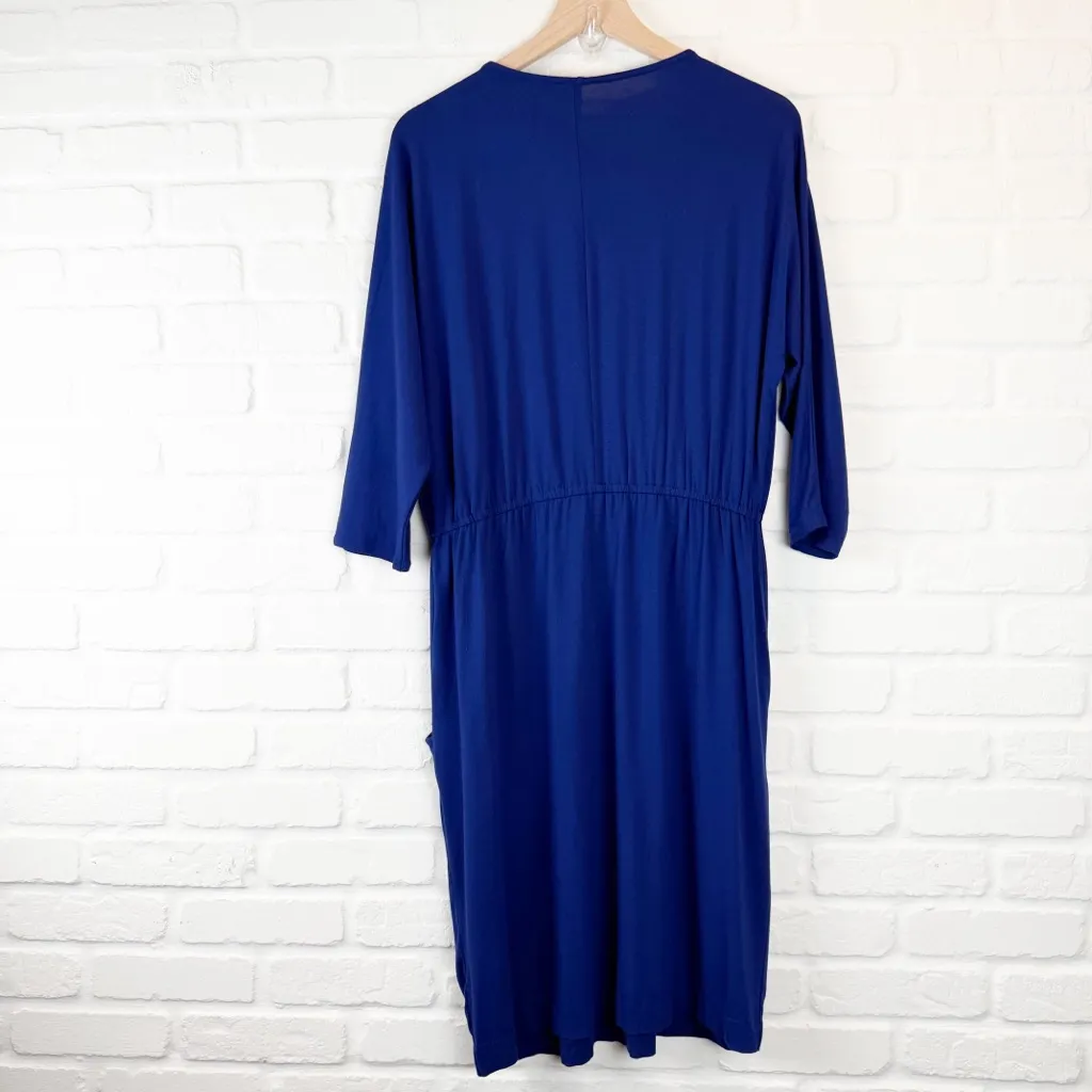 ISDA & CO Royal Blue Wrap Dress Pockets Elastic Waist V - Image 7