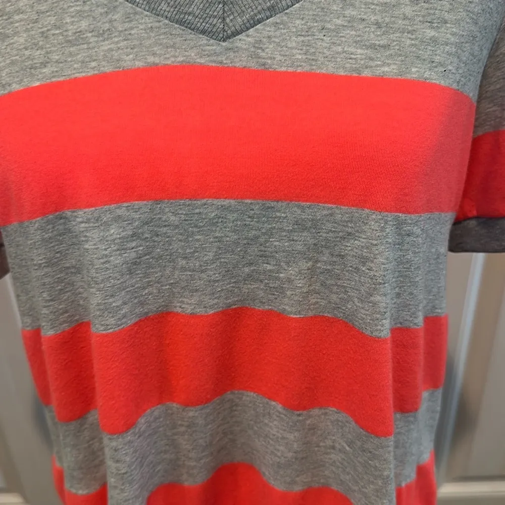 Honeyme Medium Coral/Gray Striped Rugby Short Sleeve Tee - Image 5