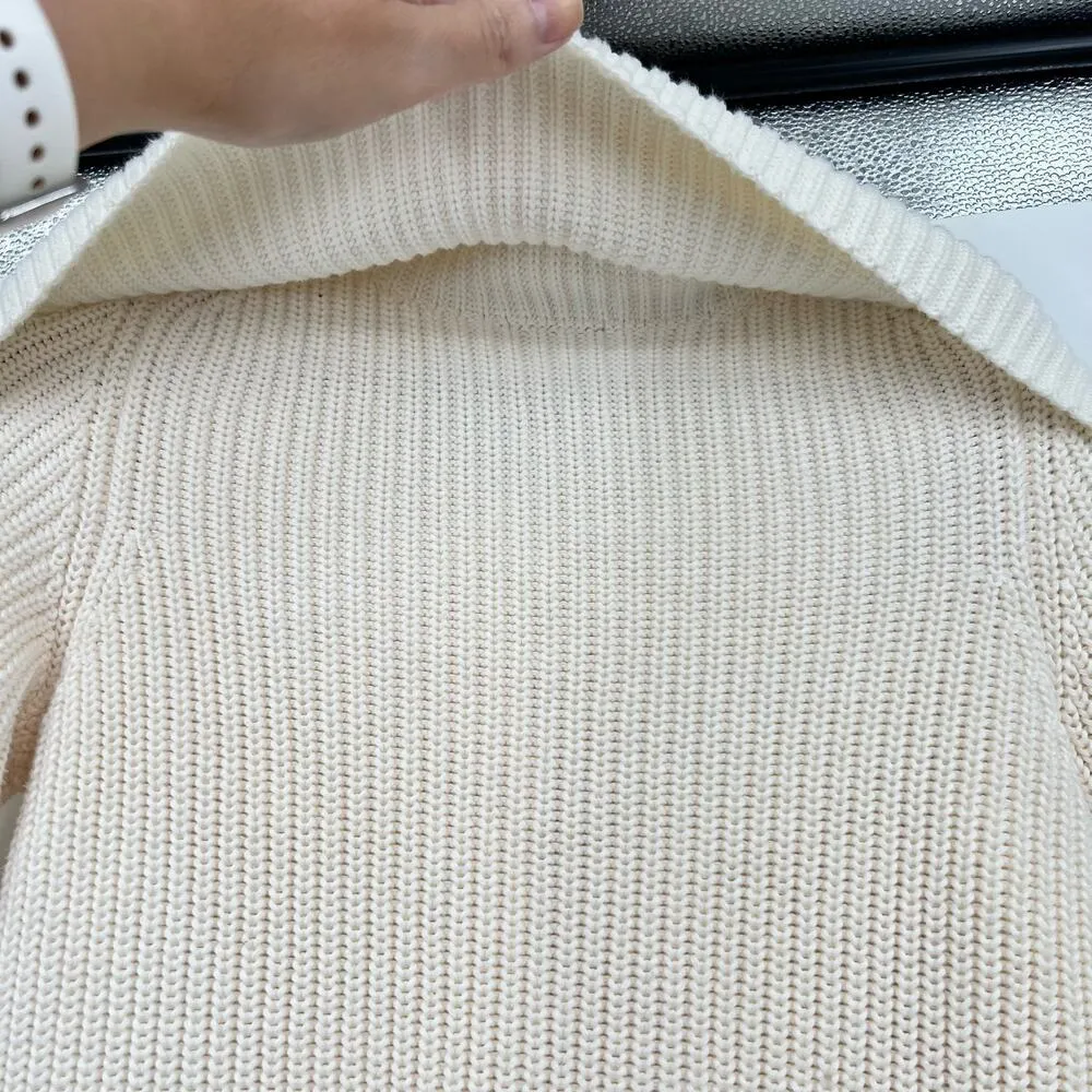 Talbots white button front chunky knit cardigan sweater oversized collar small - Image 2