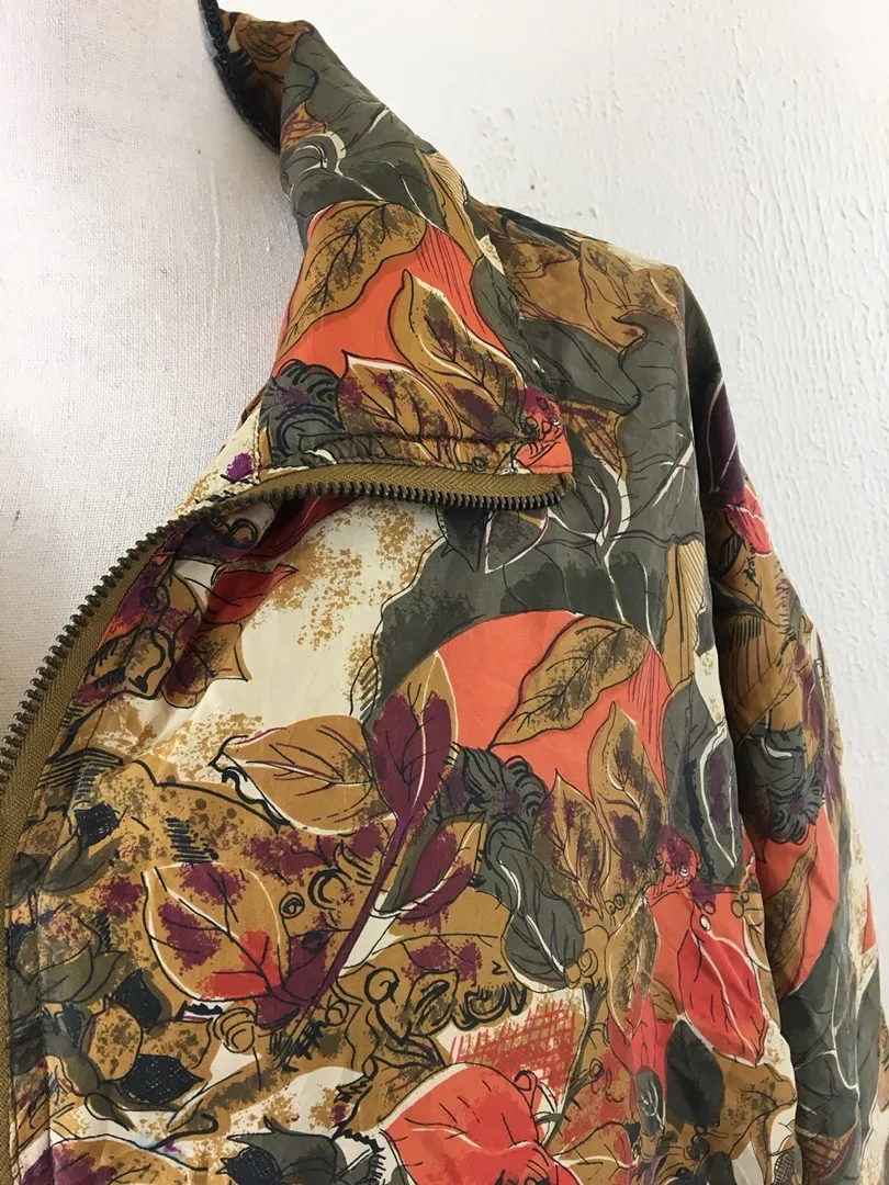 Zip Up Mureli Autumn Leaves Silk Windbreaker Jacket Multiple Size L - Image 4